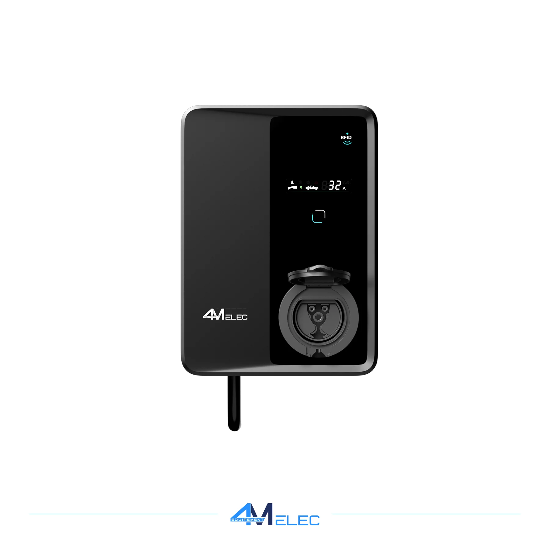 Borne de Recharge 4M ELEC 7 kW – Type 2 avec Prise & Obturateur – 32A – Câble Non Inclus – RFID & Écran LCD